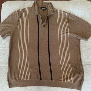 Express Tan Zip-Up Sweater with Black Stripes